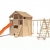 Spielturm Silverado von ISIDOR mit erweitertem Schaukelanbau - Western- Baumhaus mit Doppelschaukel, Rutsche, Kletternetz, Saloontür und Basketballkorb auf 1,50 Meter Podesthöhe - 