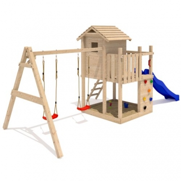 Stelzenhaus Spielturm Baumhaus Schaukel Holzspielhaus Kletterturm Rutsche - 