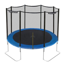 Ultrasport Garden Trampoline Jumper, Trampolin-Komplettset mit Sprungtuch, Sicherheitsnetz, gepolsterten Netzpfosten und Randabdeckung, Sprungturm - ø 305 cm, max. Belastbarkeit 160 Kg, Blau - 1