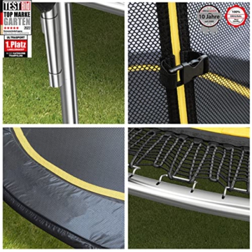 Ultrasport Garten Trampolin mit 244 cm Durchmesser, mit Elastik-Seilsystem statt Sprungfedern, kein Quietschen, belastbar bis 100 kg, Trampolin Komplettset, Farbe: schwarz - 3