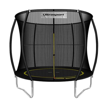 Ultrasport Garten Trampolin mit 244 cm Durchmesser, mit Elastik-Seilsystem statt Sprungfedern, kein Quietschen, belastbar bis 100 kg, Trampolin Komplettset, Farbe: schwarz - 1