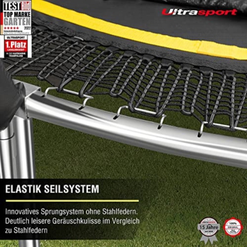 Ultrasport Garten Trampolin mit 366 cm Durchmesser, mit Elastik-Seilsystem statt Sprungfedern, kein Quietschen, belastbar bis 150 kg, Trampolin Komplettset, Farbe: schwarz - 4