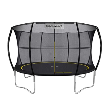 Ultrasport Garten Trampolin mit 366 cm Durchmesser, mit Elastik-Seilsystem statt Sprungfedern, kein Quietschen, belastbar bis 150 kg, Trampolin Komplettset, Farbe: schwarz - 1