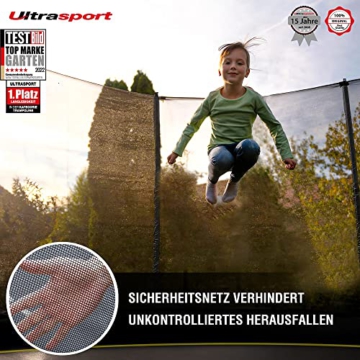 Ultrasport Garten Trampolin mit 366 cm Durchmesser, mit Elastik-Seilsystem statt Sprungfedern, kein Quietschen, belastbar bis 150 kg, Trampolin Komplettset, Farbe: schwarz - 7