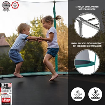 Ultrasport Garten Trampolin XL, 244 cm Durchmesser, belastbar bis 100 kg, großes Outdoor Trampolin mit viel Platz und vielen Sicherheitsmerkmalen, Trampolin Komplettset, Grün - 2