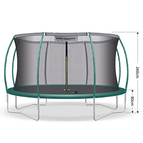 Ultrasport Garten Trampolin XL, 366cm Durchmesser, belastbar bis 150 kg, großes Outdoor Trampolin mit viel Platz und vielen Sicherheitsmerkmalen, Trampolin Komplettset, grün - 3