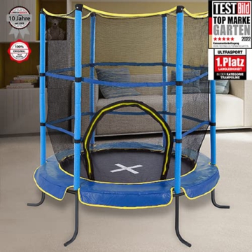 Ultrasport Kinder Indoor-Trampolin Jumper 140 cm, Spaß- und Fitnesstrampolin für Kinder ab 3 Jahren, für die Nutzung als Zimmertrampolin besonders gesichert mit Netz und Randabdeckung, Blau - 2