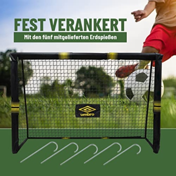 Umbro Fußballtor - 240 x 160 x 85 cm - Metall - Fußballtrainingszubehör für alle Altersgruppen - Einfache Montage - Schwarz/Gelb - 4