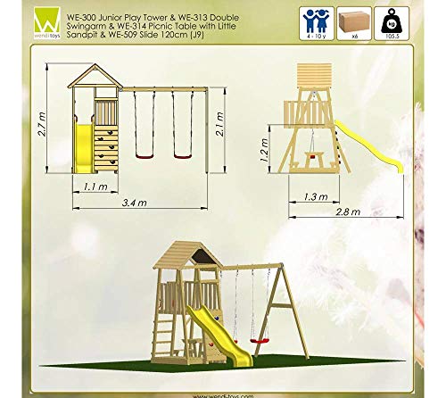 Wendi Toys Holz Spielhaus Stelzenhaus Klettergerüst Giraffe inkl. Picknicktisch, Schaukel und Rutsche gelb - 8