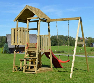 Wendi Toys Holz Spielhaus Stelzenhaus Klettergerüst Gorilla inkl. Picknicktisch, Schaukel und Rutsche rot - 4