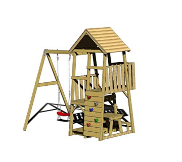 Wendi Toys Holz Spielhaus Stelzenhaus Klettergerüst Gorilla inkl. Picknicktisch, Schaukel und Rutsche rot - 1
