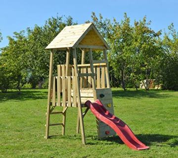 Wendi Toys Holz Spielhaus Stelzenhaus Klettergerüst Hase inkl. Rutsche rot - 3