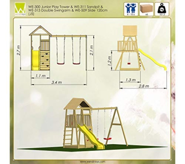 Wendi Toys Holz Spielhaus Stelzenhaus Klettergerüst Pinguin inkl. Picknicktisch, Schaukel, Rutsche gelb - 8