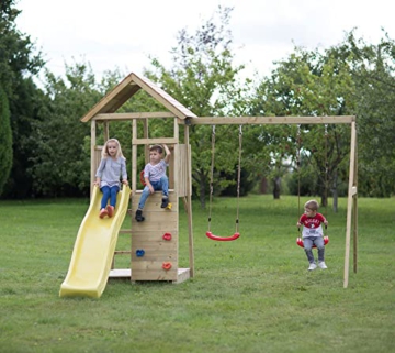 Wendi Toys Holz Spielhaus Stelzenhaus Klettergerüst Pinguin inkl. Picknicktisch, Schaukel, Rutsche gelb - 9