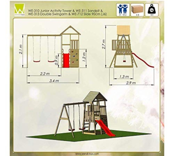 Wendi Toys Holz Spielhaus Stelzenhaus Klettergerüst Salamander inkl. Schaukel und Rutsche rot - 8