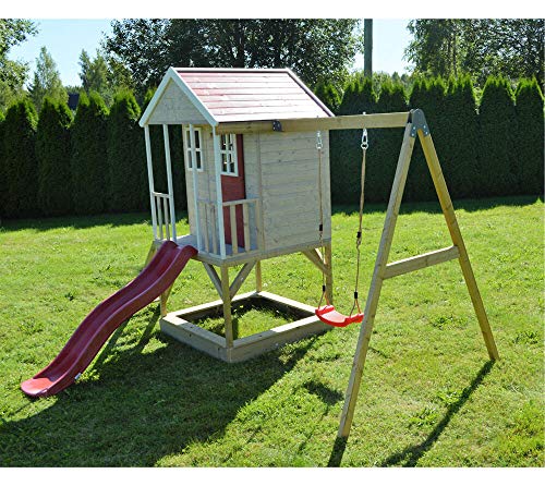 Wendi Toys Kinderspielhaus Alpaka Spielturm Stelzenhaus Baumhaus Holzhaus mit Sandkasten Veranda Schaukel und Rutsche - 6
