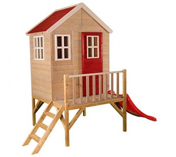 Wendi Toys Kinderspielhaus Kinderhaus Kinder-Gartenhaus Biber Spielturm inkl. Veranda & Rutsche - 1
