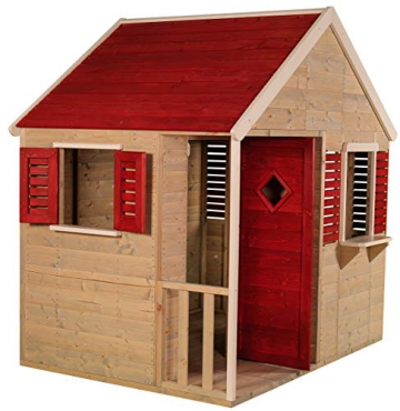 Wendi Toys M12 Summer Villa House WE-732| Rot Kinder Spiel Haus mit voller Tür, Fenster, Jalousien, Veranda, Spielzeug Regal, Fensterläden| Holz Garten Spielhaus - 2
