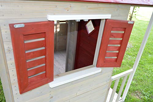Wendi Toys M12 Summer Villa House WE-732| Rot Kinder Spiel Haus mit voller Tür, Fenster, Jalousien, Veranda, Spielzeug Regal, Fensterläden| Holz Garten Spielhaus - 6