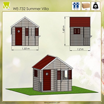 Wendi Toys M12 Summer Villa House WE-732| Rot Kinder Spiel Haus mit voller Tür, Fenster, Jalousien, Veranda, Spielzeug Regal, Fensterläden| Holz Garten Spielhaus - 7