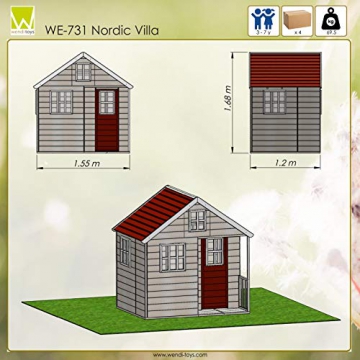 Wendi Toys M13 Nordic Villa House WE-731 | Geschlossenes Spielhaus mit voller Tür, Fenster, Plexiglasfenster, Spielzeugablage, Giebelfenster - 6