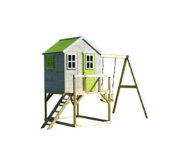 Wendi Toys M23L My Lodge | Kinder Spielhaus aus Holz für den Außenbereich mit einsitzigen Schaukeln, Veranda, Gartenhaus für 3-7 Jahre - 1