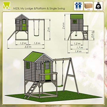 Wendi Toys M23L My Lodge | Kinder Spielhaus aus Holz für den Außenbereich mit einsitzigen Schaukeln, Veranda, Gartenhaus für 3-7 Jahre - 8