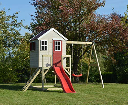 Wendi Toys M24R Nordic Lodge & Plattform & Rutsche & Schaukeln | Garten Kinderspielhaus rot aus Holz für Kinder Spielahaus - 2