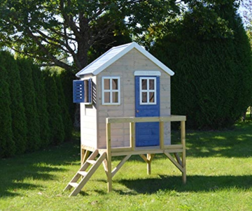 Wendi Toys M25B Gartenhaus Holz | Kinderhaus Outdoor | Blau Spielhaus für Jungen und Mädchen 3-7 Jahre | Spielturm mit Veranda | Kinder Holzhaus 130 x 170 x 212 cm - 2