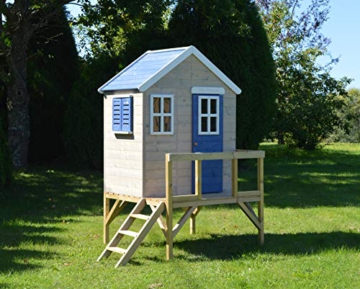 Wendi Toys M25B Gartenhaus Holz | Kinderhaus Outdoor | Blau Spielhaus für Jungen und Mädchen 3-7 Jahre | Spielturm mit Veranda | Kinder Holzhaus 130 x 170 x 212 cm - 3