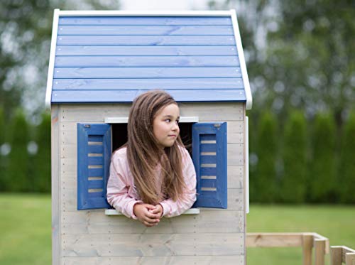 Wendi Toys M25B Gartenhaus Holz | Kinderhaus Outdoor | Blau Spielhaus für Jungen und Mädchen 3-7 Jahre | Spielturm mit Veranda | Kinder Holzhaus 130 x 170 x 212 cm - 6