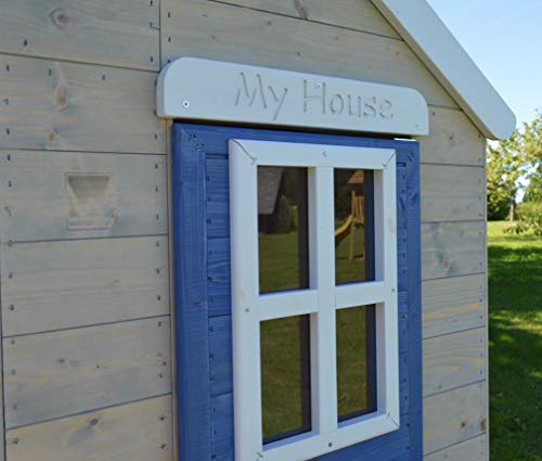 Wendi Toys M25B Gartenhaus Holz | Kinderhaus Outdoor | Blau Spielhaus für Jungen und Mädchen 3-7 Jahre | Spielturm mit Veranda | Kinder Holzhaus 130 x 170 x 212 cm - 7
