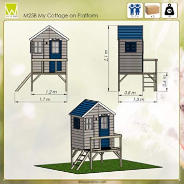 Wendi Toys M25B Gartenhaus Holz | Kinderhaus Outdoor | Blau Spielhaus für Jungen und Mädchen 3-7 Jahre | Spielturm mit Veranda | Kinder Holzhaus 130 x 170 x 212 cm - 8