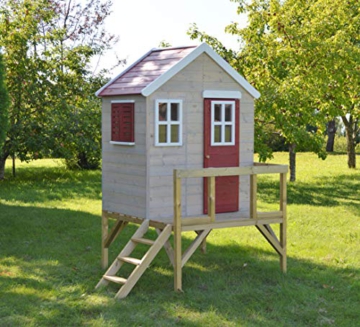 Wendi Toys M25R Kinder Spielhaus | Spielturm mit Veranda 130 x 170 x 212 cm | Rot Holzhaus 3-7 Jahre draussen | Garten Spielzeug für Jungen und Mädchen | Einfache Montage - 2