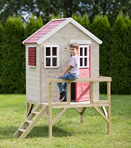Wendi Toys M25R Kinder Spielhaus | Spielturm mit Veranda 130 x 170 x 212 cm | Rot Holzhaus 3-7 Jahre draussen | Garten Spielzeug für Jungen und Mädchen | Einfache Montage - 3