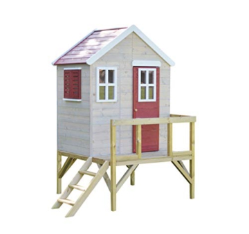 Wendi Toys M25R Kinder Spielhaus | Spielturm mit Veranda 130 x 170 x 212 cm | Rot Holzhaus 3-7 Jahre draussen | Garten Spielzeug für Jungen und Mädchen | Einfache Montage - 1