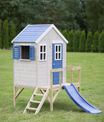 Wendi Toys M26B Spielhaus Kinder | Rot Holz Kinderspielhaus auf 60cm Veranda mit Rutsche | Groß Kinderhaus 260 x 170 x 212 cm | Spielturm mit Rutsche draussen | Outdoor Spielzeug 3-7 Jahre - 6