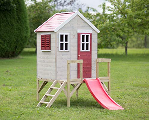 Wendi Toys M26R Kinder Gartenhaus | Spielturm mit Rutsche un Veranda 60 cm | Outdoor Kinder Spielhaus 260 x 170 x 212 cm Rot | Kinderhaus Spielhaus für draussen - 4