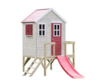Wendi Toys M26R Kinder Gartenhaus | Spielturm mit Rutsche un Veranda 60 cm | Outdoor Kinder Spielhaus 260 x 170 x 212 cm Rot | Kinderhaus Spielhaus für draussen - 1
