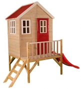Wendi Toys M4 Nordic Garden House WE-703 + WE-705 + WE-711| Kinderspielhaus auf Plattform mit Rutsche 118 cm| Kinder Holz Spielhaus Gartenhaus mit Fenstern, Leiter, Rutsche, Volltür - 1