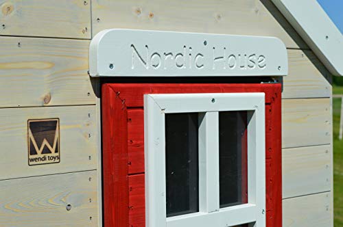 Wendi Toys M4 Nordic Garden House WE-703 + WE-705 + WE-711| Kinderspielhaus auf Plattform mit Rutsche 118 cm| Kinder Holz Spielhaus Gartenhaus mit Fenstern, Leiter, Rutsche, Volltür - 3