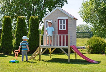 Wendi Toys M4 Nordic Garden House WE-703 + WE-705 + WE-711| Kinderspielhaus auf Plattform mit Rutsche 118 cm| Kinder Holz Spielhaus Gartenhaus mit Fenstern, Leiter, Rutsche, Volltür - 4