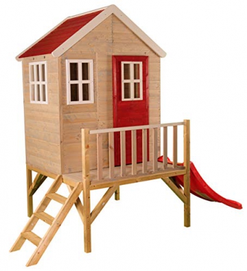 Wendi Toys M4 Nordic Garden House WE-703 + WE-705 + WE-711| Kinderspielhaus auf Plattform mit Rutsche 118 cm| Kinder Holz Spielhaus Gartenhaus mit Fenstern, Leiter, Rutsche, Volltür - 1