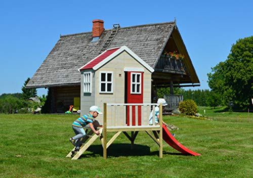 Wendi Toys M4 Nordic Garden House WE-703 + WE-705 + WE-711| Kinderspielhaus auf Plattform mit Rutsche 118 cm| Kinder Holz Spielhaus Gartenhaus mit Fenstern, Leiter, Rutsche, Volltür - 5