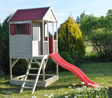 Wendi Toys M7-Gym Outdoor-Spielgerät für Kinder mit Küchenaufsatz, Klettergerüst aus Holz mit Rutsche, Gartenspielhaus für Kinder, ab 3 Jahren, Spielen im Freien, Rot - 2