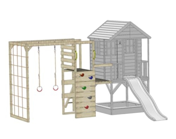 Wendi Toys M7-Gym Outdoor-Spielgerät für Kinder mit Küchenaufsatz, Klettergerüst aus Holz mit Rutsche, Gartenspielhaus für Kinder, ab 3 Jahren, Spielen im Freien, Rot - 1