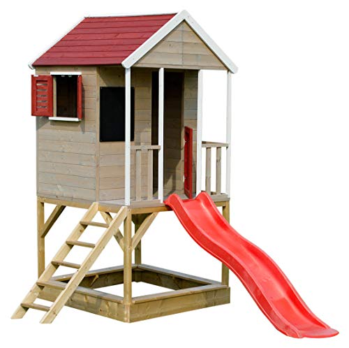 Wendi Toys M7 Spielhaus Garten Holz | Holzspielhaus Kinder Garten | Spielturm Garten Holz | Outdoor Spielzeug mit Kinder Rutsche, Sandkasten und Tafel | Gartenhaus Holz | Kinderspielzeug ab 3 Jahre - 1