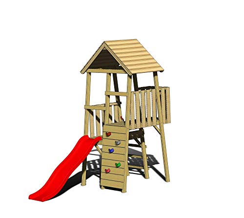 Wendi Toys Spielturm Hase Stelzenhaus Kletterturm inkl. Rutsche & Kletterwand - 1