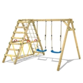 WICKEY Kinderschaukel Schaukelgestell Smart Hike blau - Schaukel & SurfSwing, Schaukelgerüst, Doppelschaukel, Holzschaukel mit Kletteranbau für Kinder im Garten - 1