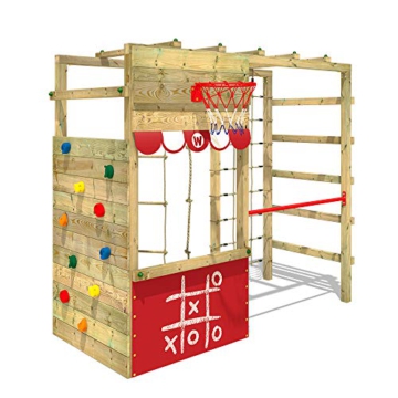 WICKEY Klettergerüst Spielturm Smart Action mit roter Plane, Gartenspielgerät mit Kletterwand & Spiel-Zubehör - 1